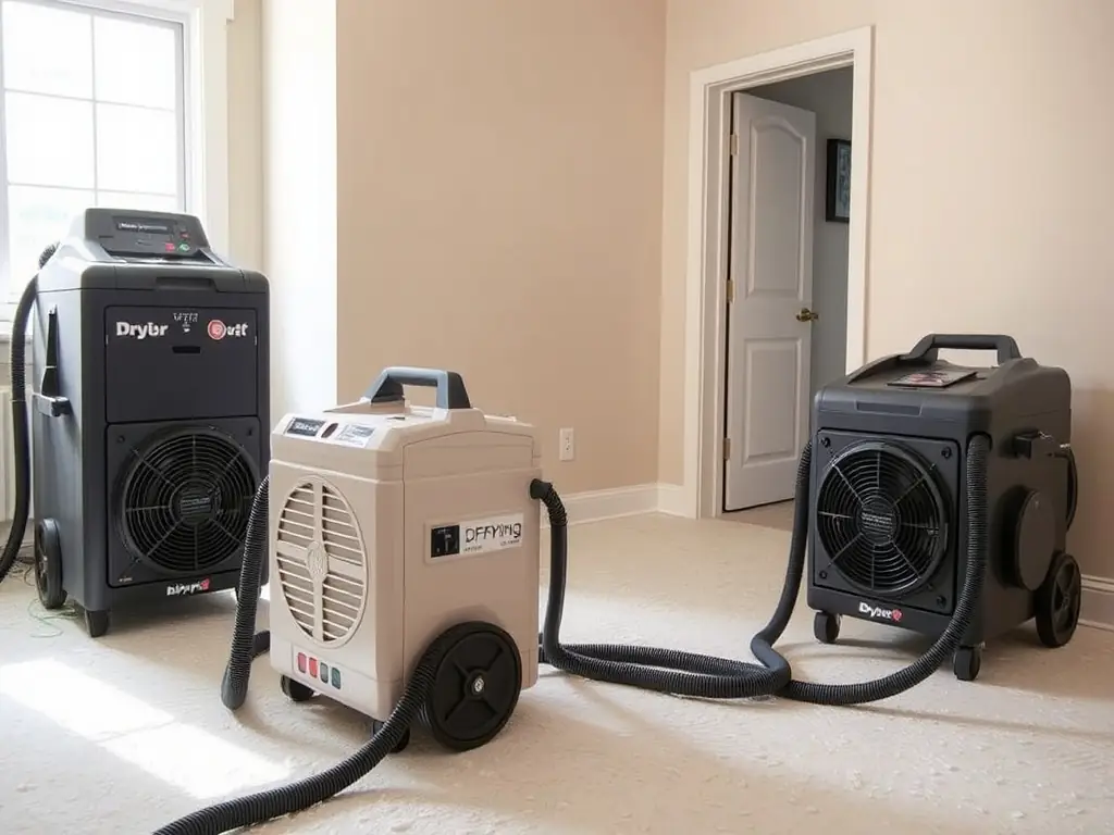 Advanced drying equipment in a home, illustrating the dehumidification and drying process used by Cartersville Water Damage 24/7 to prevent mold growth.